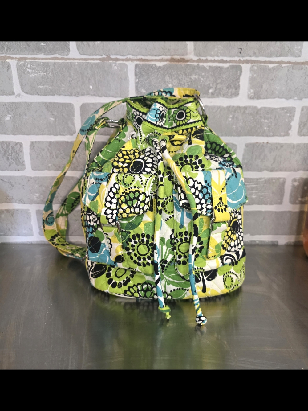 Vera Bradley Green Multi Quilted Drawstring Crossbody Bag